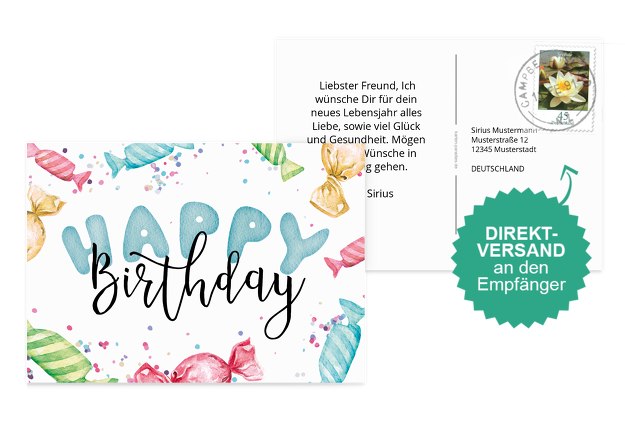 Glückwunschkarte zum Geburtstag Bonbon