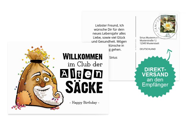 Glückwunschkarte zum Geburtstag Sack
